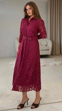 Load image into Gallery viewer, Tansy 3/4 Sleeve Lace Shirt Dress Wine