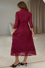 Load image into Gallery viewer, Tansy 3/4 Sleeve Lace Shirt Dress Wine