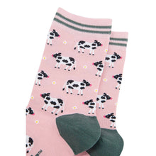 Load image into Gallery viewer, Women&#39;s Bamboo Socks - Light Pink/Green, Spring Cow: UK 3-7 | EU 36-40 | US 5-9