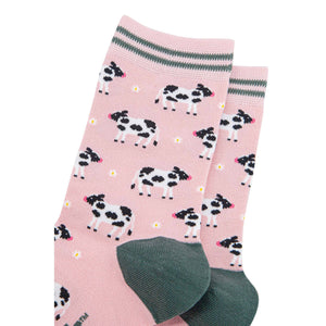 Women's Bamboo Socks - Light Pink/Green, Spring Cow: UK 3-7 | EU 36-40 | US 5-9
