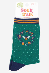 Women's Bee and Floral Wreath Bamboo Socks: UK 3-7 | EU 36-40 | US 4-8 | US 4-8