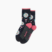 Load image into Gallery viewer, Retro Discoball &amp; Cocktail Women's Bamboo Socks in Black: UK 3-7 | EU 36-40 | US 5-9