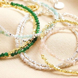 Pink Semi-Precious Stone Layered Beaded Bracelet in Gold