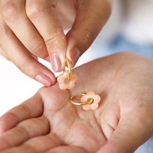 Transparent Flower Huggie Earrings Pink