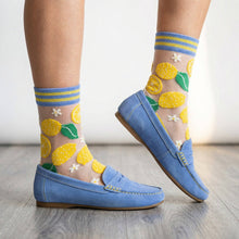 Load image into Gallery viewer, Lemon Checkerboard Bamboo Socks in Blue