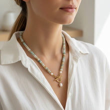 Load image into Gallery viewer, Tarnish Resistant Aqua Front Fastening Beaded Necklace