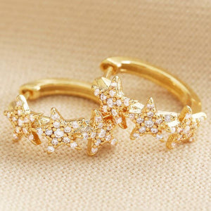 Crystal Triple Star Huggie Earrings: Silver