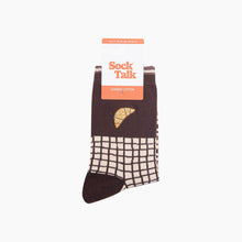 Load image into Gallery viewer, Croissant Combed Cotton Pattern Embroidered Socks in Brown/Cream: UK 3-7 | EU 36-40 | US 5-9
