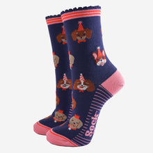 Load image into Gallery viewer, Women&#39;s Bamboo Socks - Navy Blue/Pink, Party Dogs: UK 3-7 | EU 36-40 | US 5-9