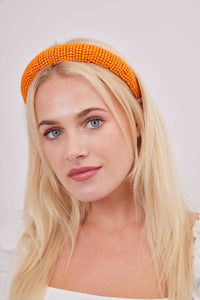 Solid Beaded Headband in Orange: Orange