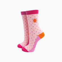 Load image into Gallery viewer, Embroidered Sun Spotted Combed Cotton Socks in Pink: UK 3-7 | EU 36-40 | US 5-9
