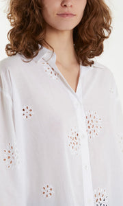 WHITE VOILE EMBROIDERED BUTTON DOWN SHIRT
