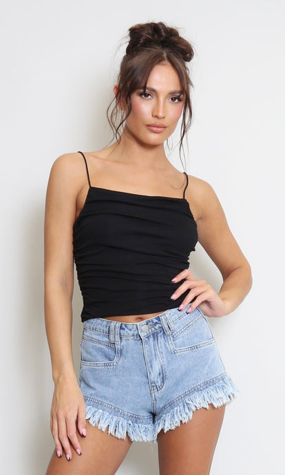 Black Strappy Ruched Cami Top