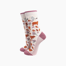 Load image into Gallery viewer, Highland Cow Floral Women's Bamboo Socks in Cream: UK 3-7 | EU 36-40 | US 5-9