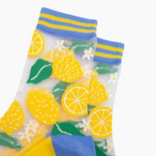 Load image into Gallery viewer, Lemon Checkerboard Bamboo Socks in Blue