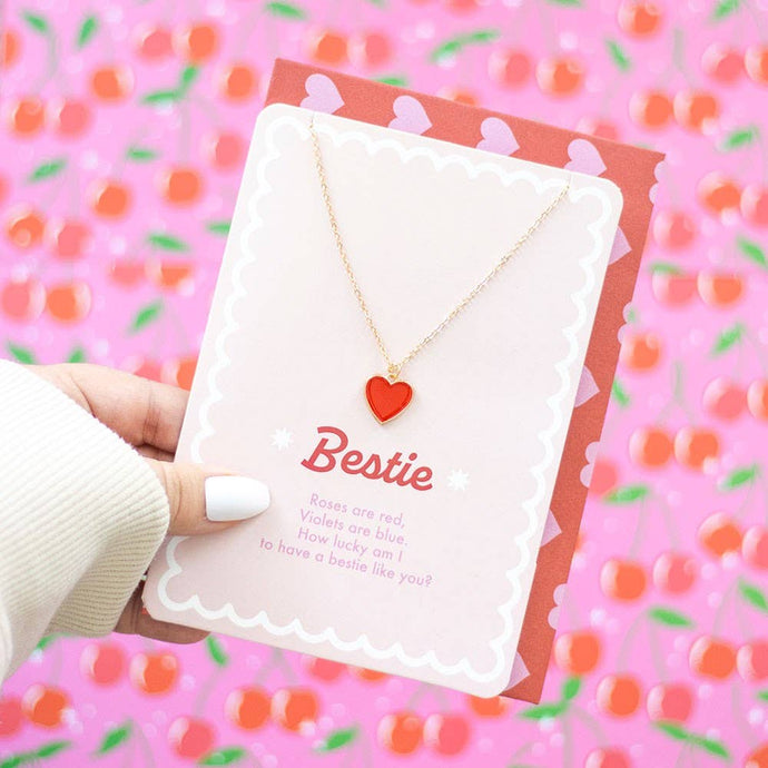 Bestie Enamel Heart Necklace Valentine's Day Greeting Card