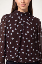 Load image into Gallery viewer, Blue and Brown Polka Dot Puff Ball Top