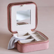 Load image into Gallery viewer, Rose Pink Velvet Square Travel Jewellery Case
