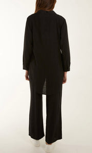 BLACK LIGHTWEIGHT SHIRT & WIDE LEG TROUSER CO-ORDS