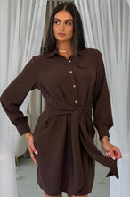 Load image into Gallery viewer, Mira tie front shirt dress - brown