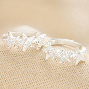 Crystal Triple Star Huggie Earrings: Silver