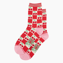 Load image into Gallery viewer, Cherry Checkerboard Bamboo Socks in Red/Cream: UK 3-7 | EU 36-40 | US 5-9