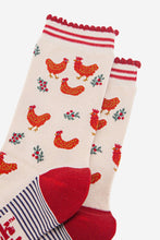 Load image into Gallery viewer, Women's Bamboo Socks - Cream/Red, Festive Hen: UK 3-7 | EU 36-40 | US 5-9