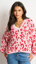 Load image into Gallery viewer, Leopard Print Italian Wool Blend Cardigan in Pink/Red