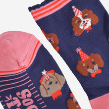 Load image into Gallery viewer, Women&#39;s Bamboo Socks - Navy Blue/Pink, Party Dogs: UK 3-7 | EU 36-40 | US 5-9