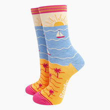 Load image into Gallery viewer, Women's Bamboo Socks - Cream/Blue, Beach Sunset: UK 3-7 | EU 36-40 | US 5-9