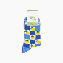 Load image into Gallery viewer, Lemon Checkerboard Bamboo Socks in Blue