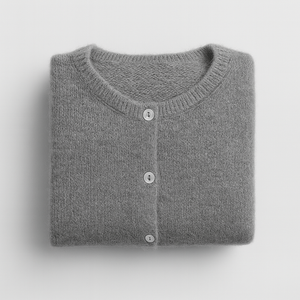 Round Neck Long Sleeve Mohair Cardigan