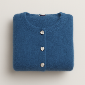 Round Neck Long Sleeve Mohair Cardigan