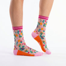 Load image into Gallery viewer, Ditsy Floral Combed Cotton Sheer Pop Socks in Orange: UK 3-7 | EU 36-40 | US 5-9