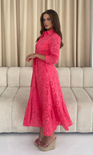 Load image into Gallery viewer, Michelle Broidery Shirt Maxi Dress Coral