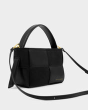 Load image into Gallery viewer, Taya Hand Woven Suedette Top Handle Bag black