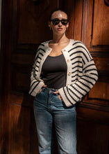 Load image into Gallery viewer, Cream Stripe Cable Knit Crop Cardigan