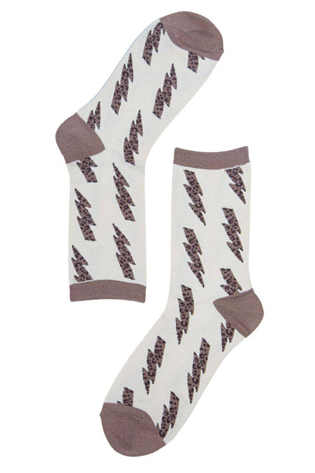 Womens Bamboo Socks Leopard Print Ankle Socks Lightning Bolt