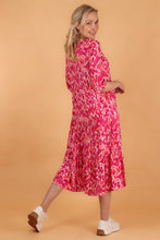 Load image into Gallery viewer, Abstract Print 3/4 Sleeve Classic Midi Tiered Dress in Pink