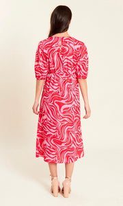 Red/Pink Tie Detail Split Detail Midi Dress
