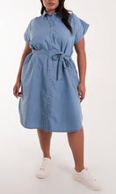 Load image into Gallery viewer, CURVE DENIM BUTTON FRONT BELTED SHIRT DRESS