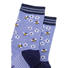Load image into Gallery viewer, Women&#39;s Bamboo Socks - Sky Blue/Navy Blue, Bee and Flowers: UK 3-7 | EU 36-40 | US 5-9