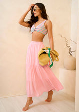 Load image into Gallery viewer, Pink Viscose Tiered Skater Maxi Skirt