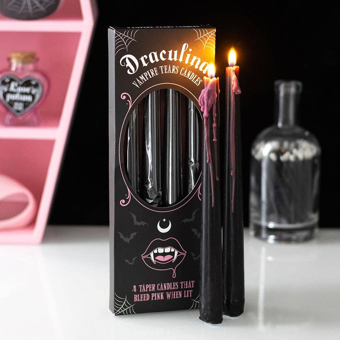 Set of 4 Gothic Pink Vampire Tears Bleeding Halloween Taper Candles