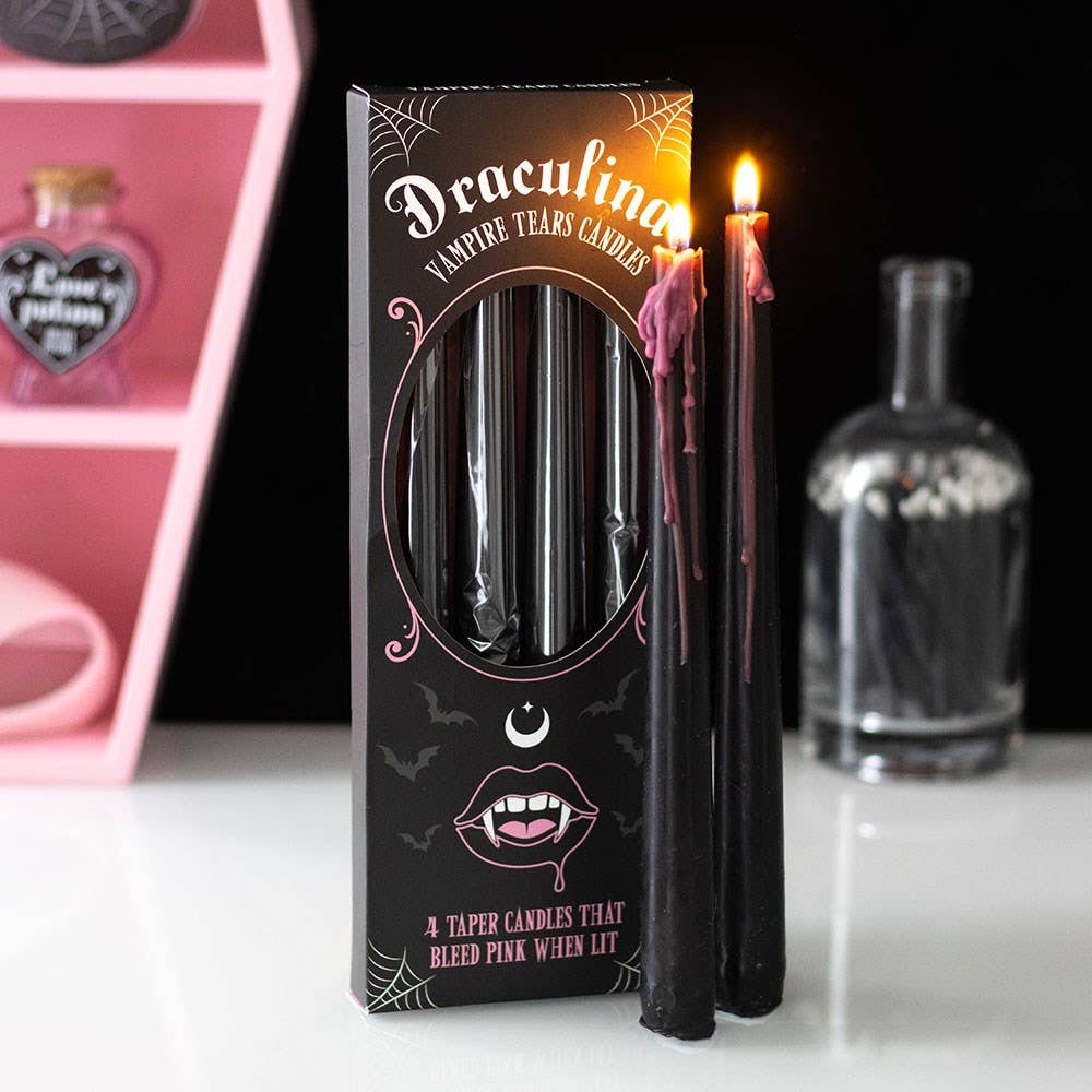 Set of 4 Gothic Pink Vampire Tears Bleeding Halloween Taper Candles