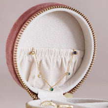 Load image into Gallery viewer, Rose Pink Velvet Round Travel Jewellery Case