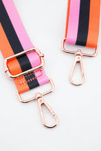 Load image into Gallery viewer, Bold Colour Triple Stripe Bag Strap in Pink, Black &amp; Orange: One-size