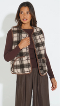 Load image into Gallery viewer, Checkered Print Reversible Gilet in Brown