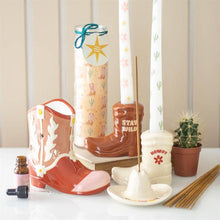 Load image into Gallery viewer, Howdy Cowboy Boot Print Floral Tube Candle