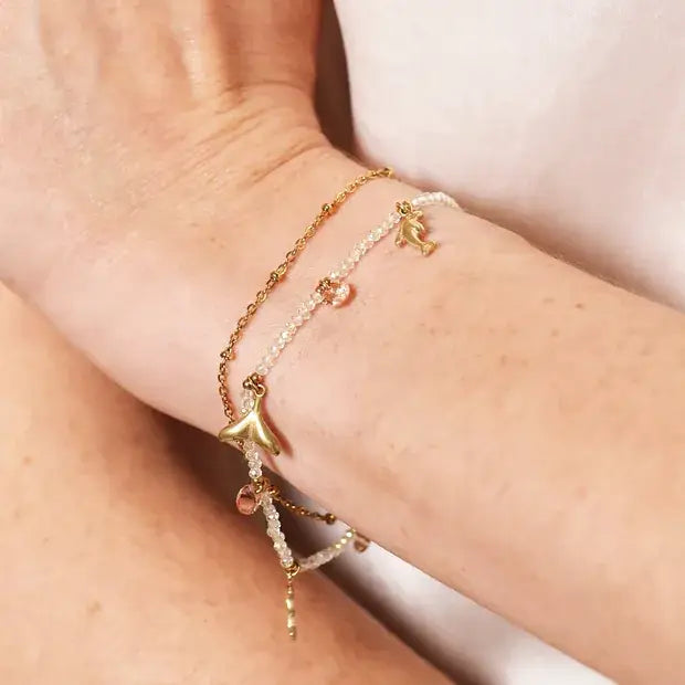 Stainless Steel Double Layer Dolphin Charm Bracelet in Gold